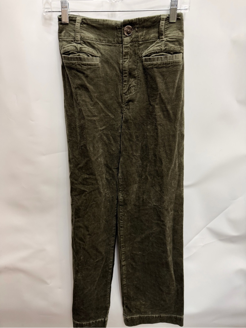 Maeve Olive Green Corduroy Straight-Leg Pants